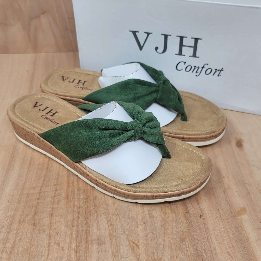 VJH Confort Women's Flip Flops 7.5 M Suede Comfort Walking Light Sandals‎ Green